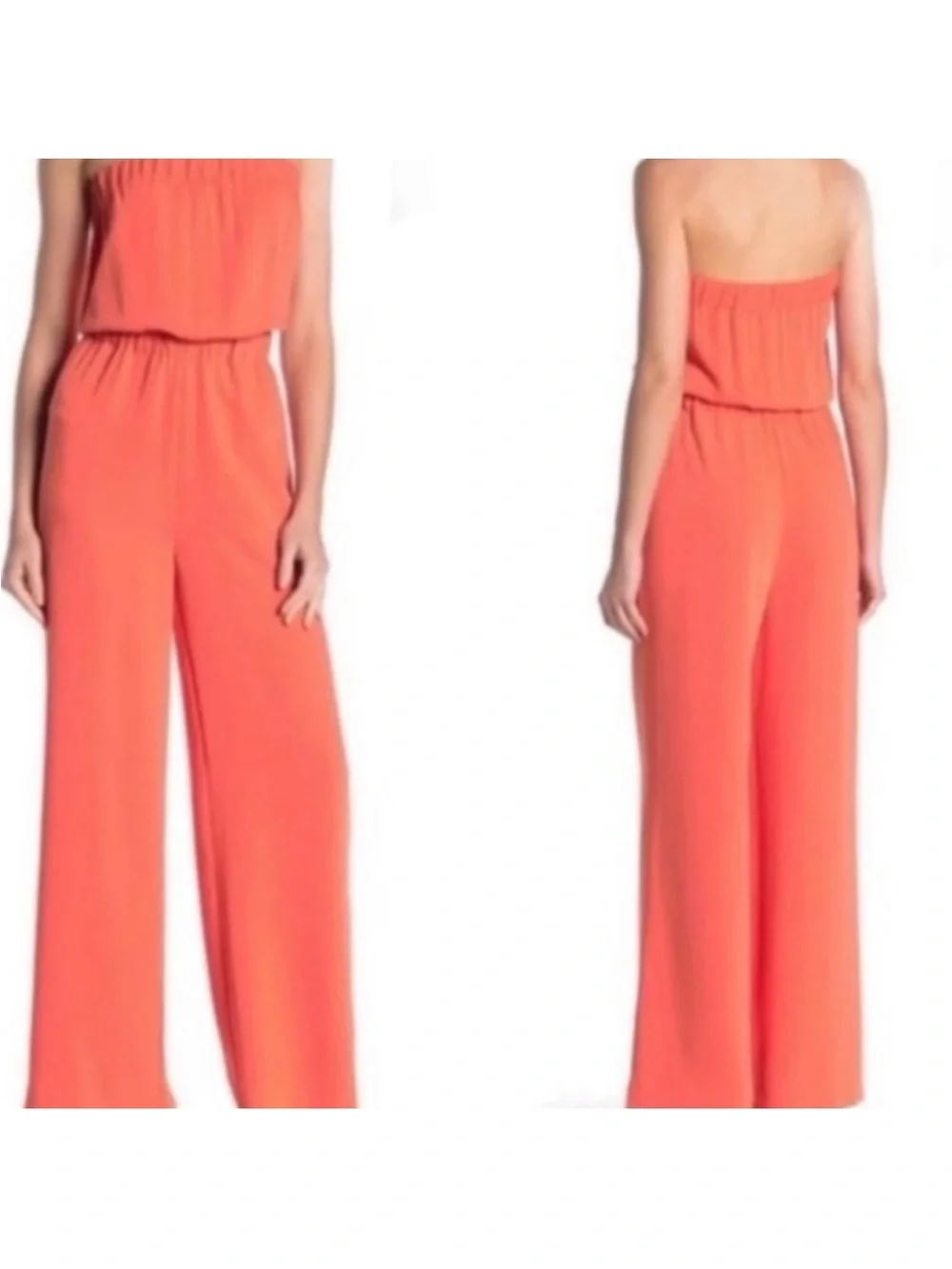 Strapless Orange Wide-Leg Jumpsuit
